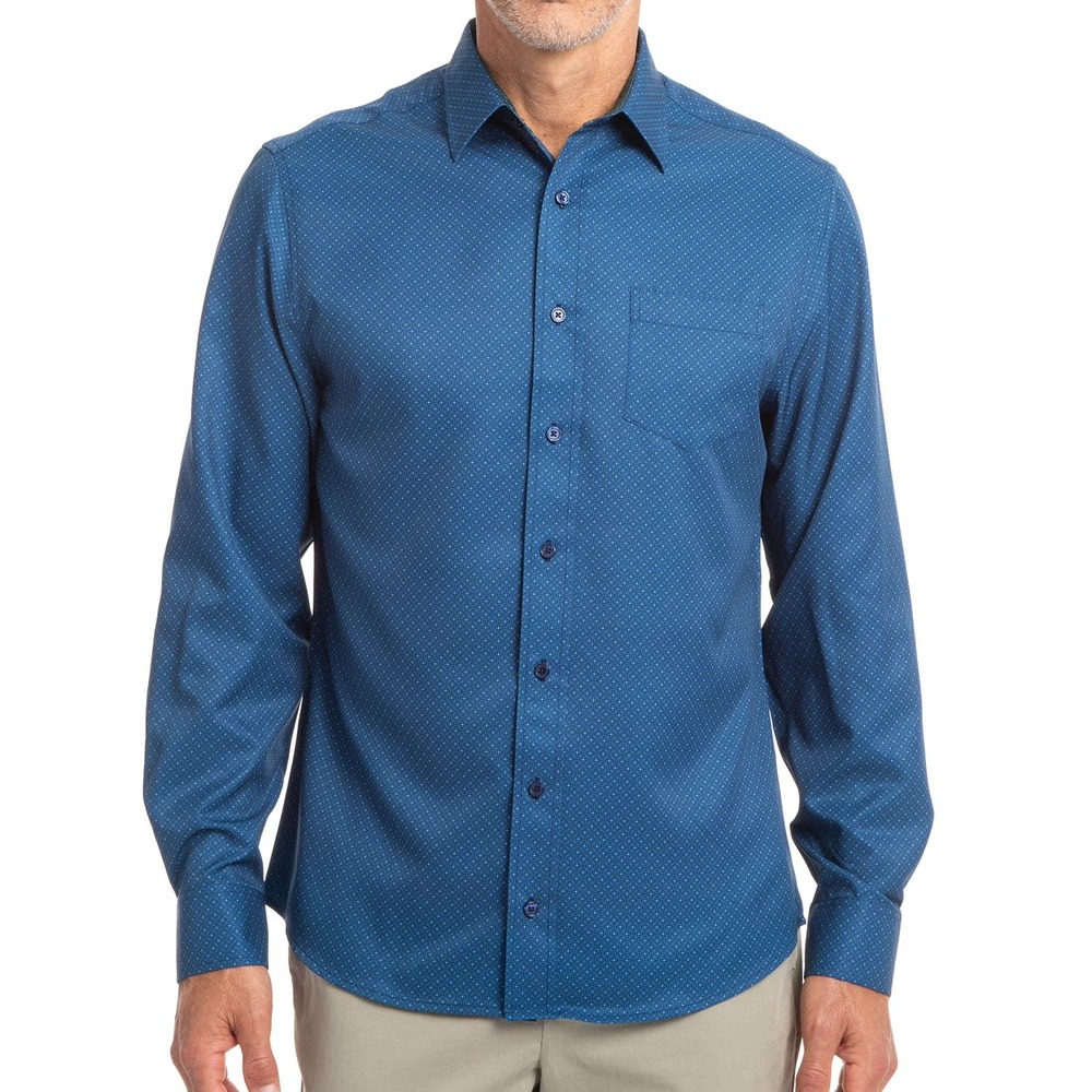 Nick Graham Men's Performance Long Sleeve Woven Sport Shirt Size L Blue